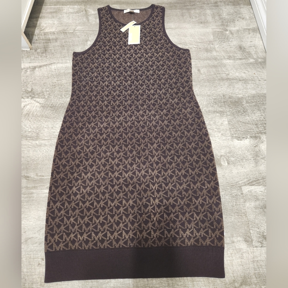 Michael Kors Womens Chocolate Logo Jacquard Tank Dress - Large - Picture 5 of 10